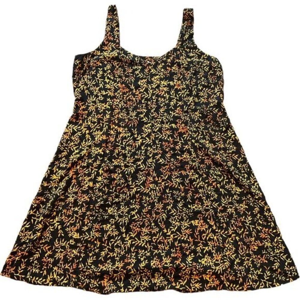 Fantastic Voyage Black & Orange Sleeveless Floral Sundress Womens XL 100% Rayon
